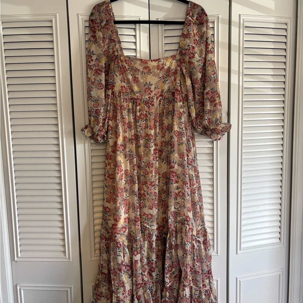 fab'rik Floral Long Sleeve Dress - Cream and Pink